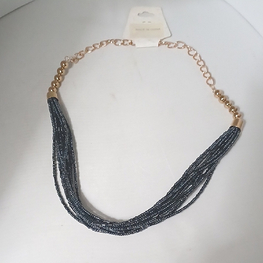 Black and Goldtone Beaded Necklace
